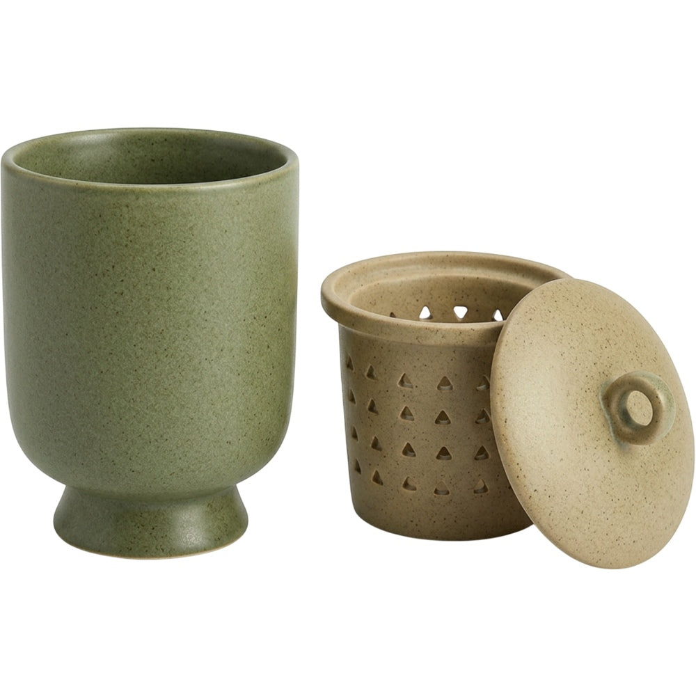 Ckdgb Footed Handleless Ceramic Tea Cup with Triangle Infuser and Lid Moss 11 oz - Product view