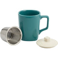 Ckdgb Square Shoulder Ceramic Tea Mug with Steel Infuser and Lid Teal 13 oz - Product view