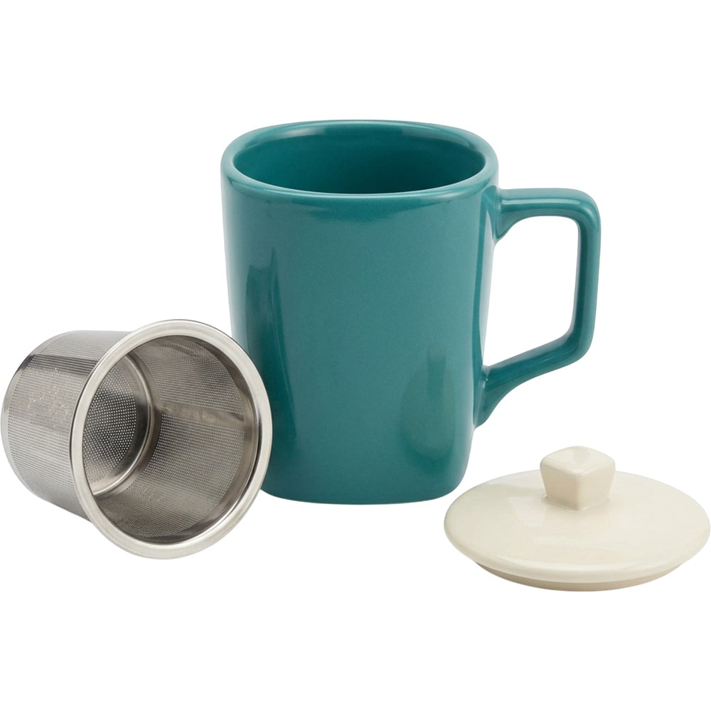 Ckdgb Square Shoulder Ceramic Tea Mug with Steel Infuser and Lid Teal 13 oz - Product view